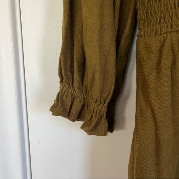MADEWELL Lucie V-neck Smocked Olive Green Mini Dress w/ Ruffle | women’s small - Picture 7 of 14